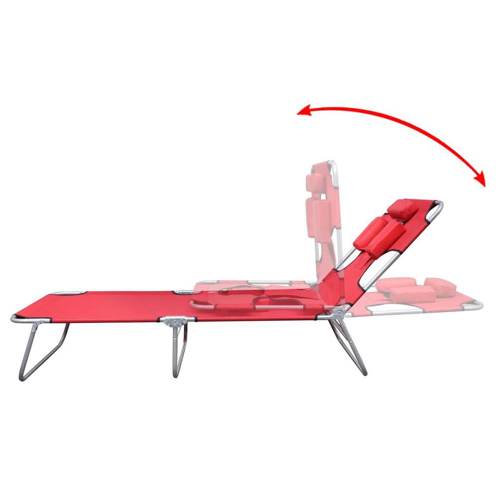 vidaXL Folding Sun Lounger with Head Cushion Powder-coated Steel Red, 41483. Picture 4