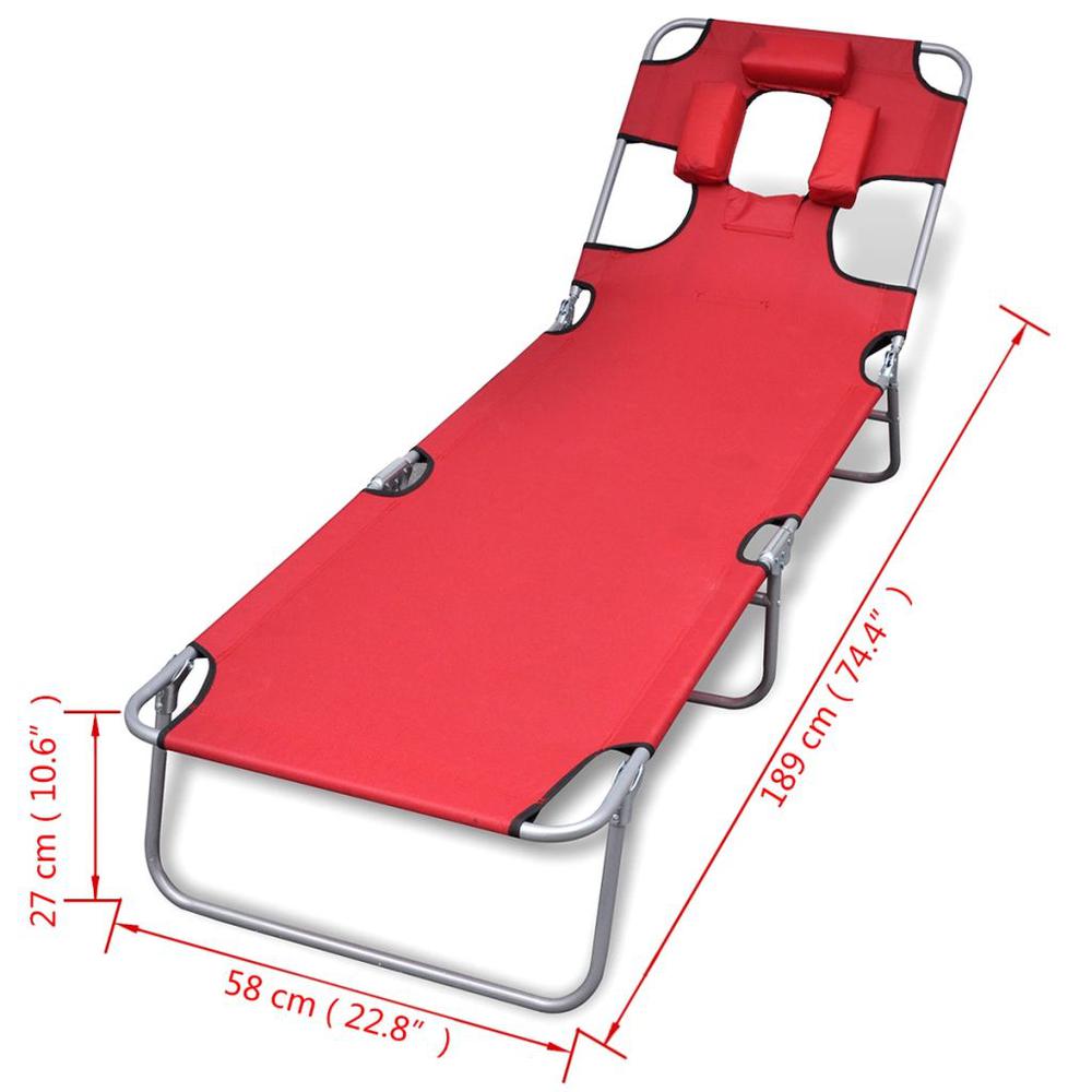 vidaXL Folding Sun Lounger with Head Cushion Powder-coated Steel Red, 41483. Picture 7