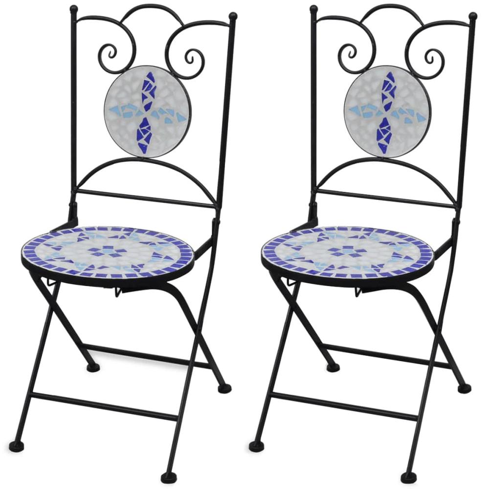 vidaXL Folding Bistro Chairs 2 pcs Ceramic Blue and White, 41531. Picture 1
