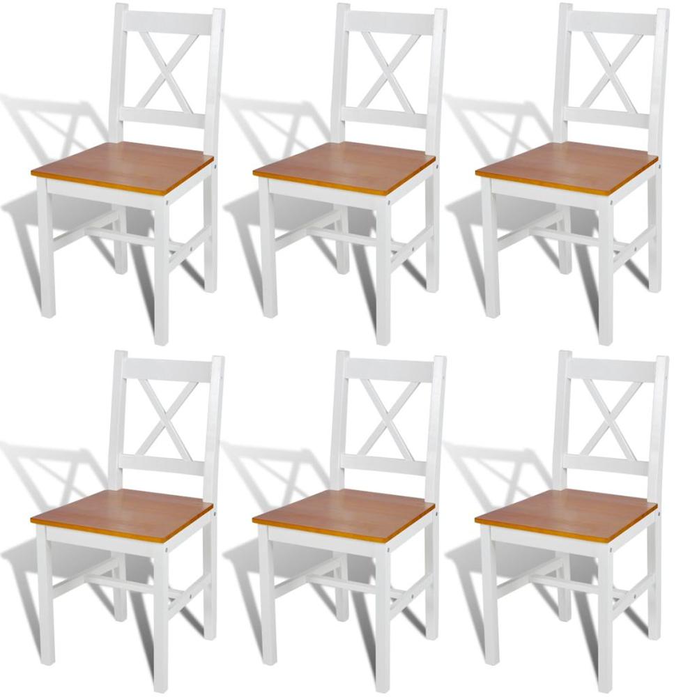 vidaXL Dining Chairs 6 pcs White Pinewood, 271497. Picture 1