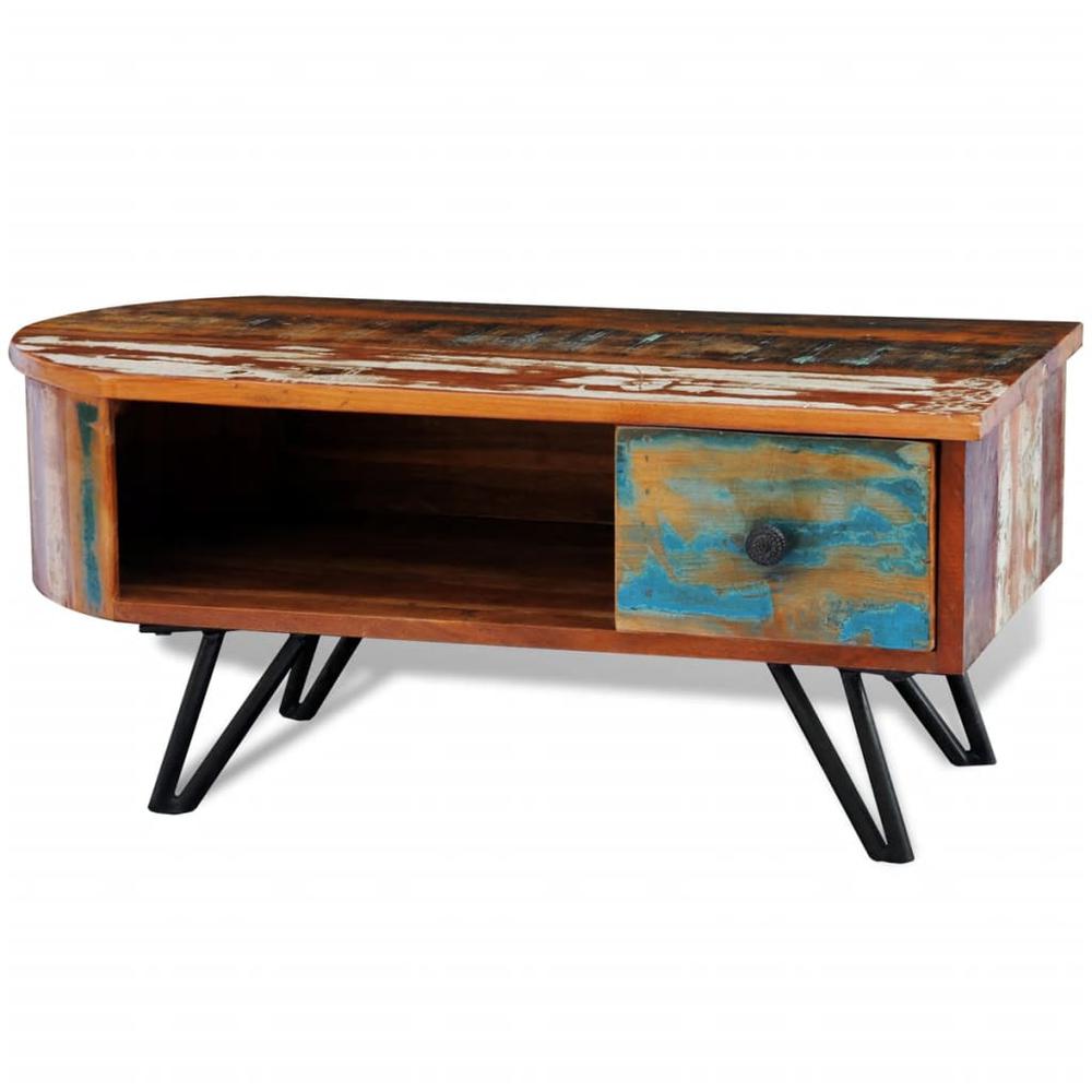 vidaXL Coffee Table with Iron Pin Legs Solid Reclaimed Wood, 241642. Picture 1
