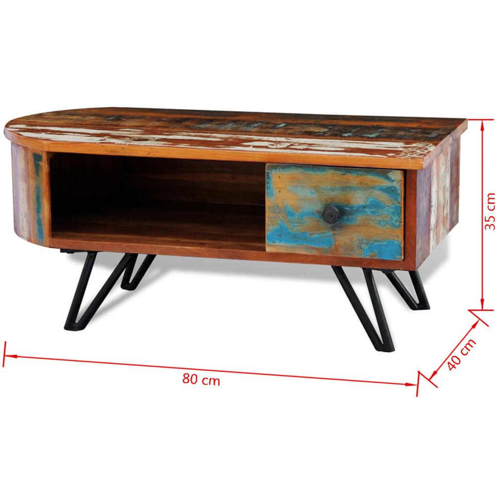 vidaXL Coffee Table with Iron Pin Legs Solid Reclaimed Wood, 241642. Picture 7