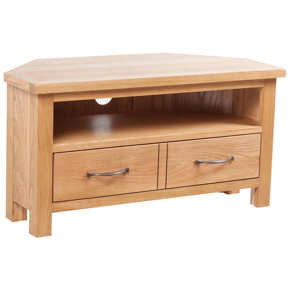 vidaXL TV Cabinet with Drawer Solid Oak Wood 34.6"x16.5"x18.1", 241676. Picture 1
