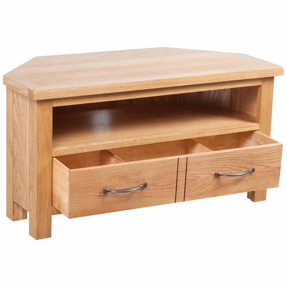 vidaXL TV Cabinet with Drawer Solid Oak Wood 34.6"x16.5"x18.1", 241676. Picture 3