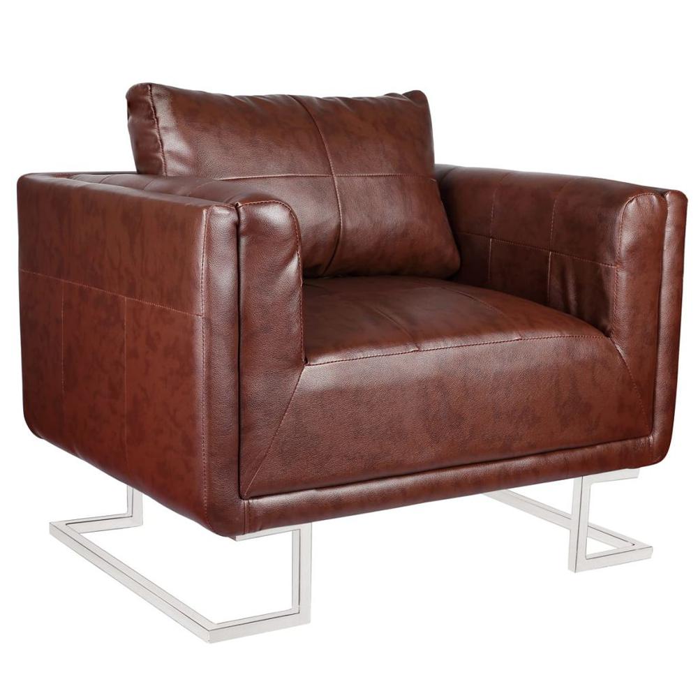 vidaXL Cube Armchair with Chrome Feet Brown Leather, 241928. The main picture.