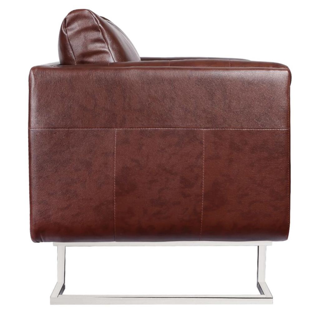 vidaXL Cube Armchair with Chrome Feet Brown Leather, 241928. Picture 2