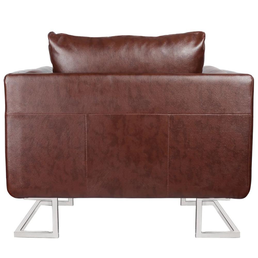 vidaXL Cube Armchair with Chrome Feet Brown Leather, 241928. Picture 3