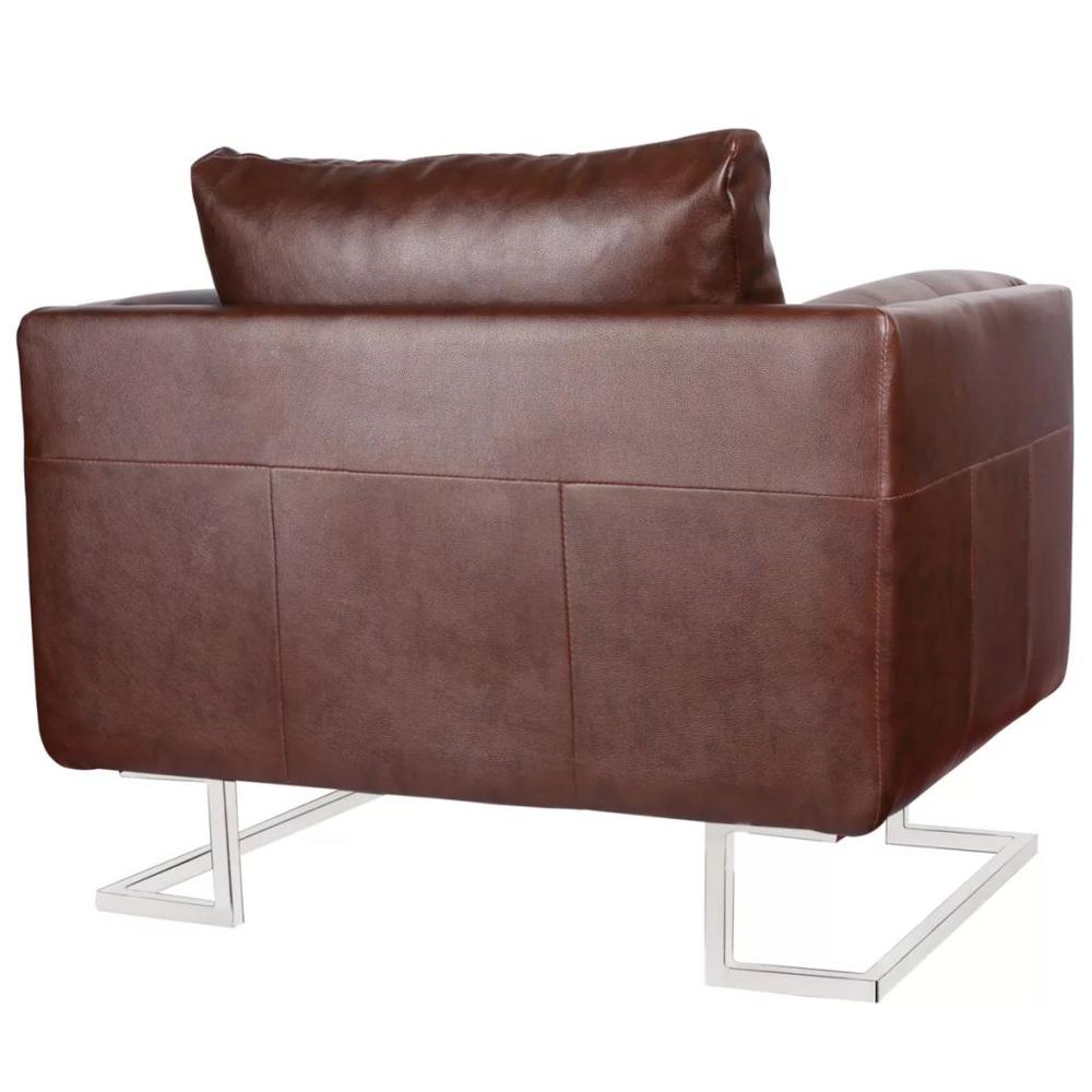 vidaXL Cube Armchair with Chrome Feet Brown Leather, 241928. Picture 4