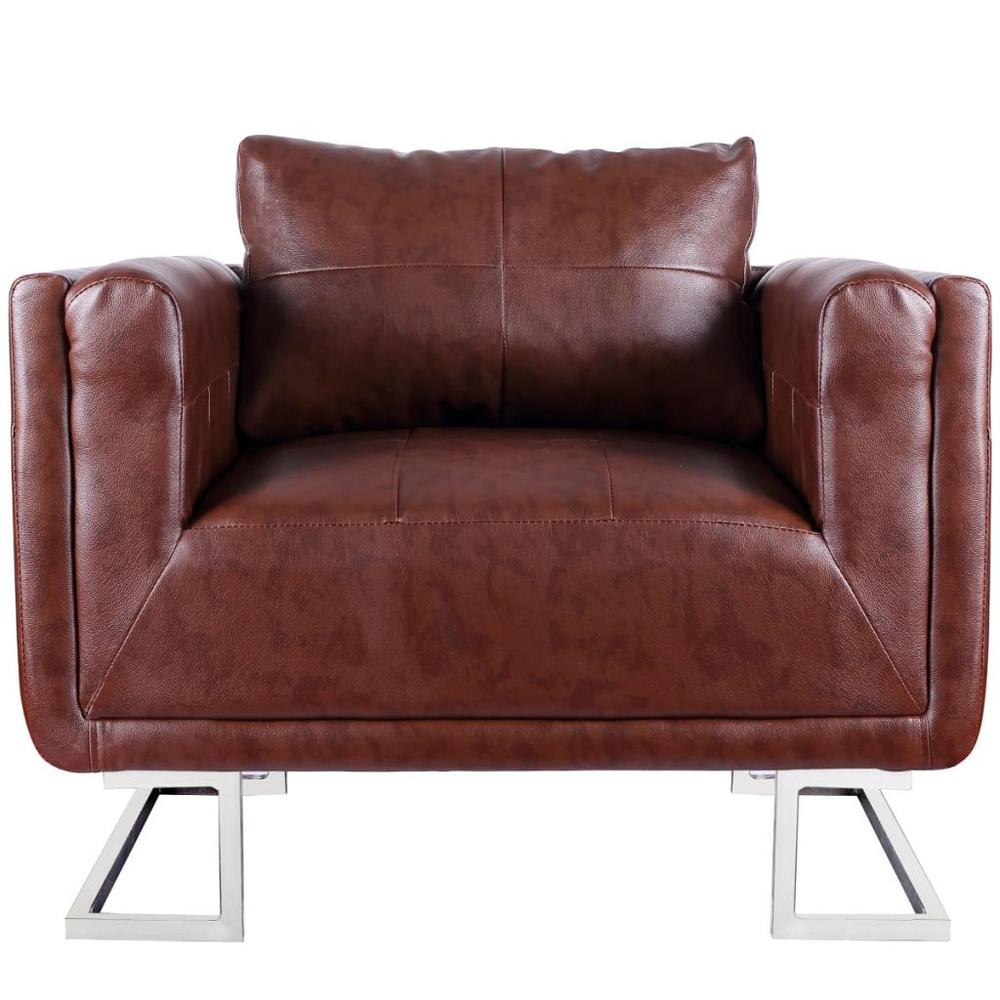 vidaXL Cube Armchair with Chrome Feet Brown Leather, 241928. Picture 5