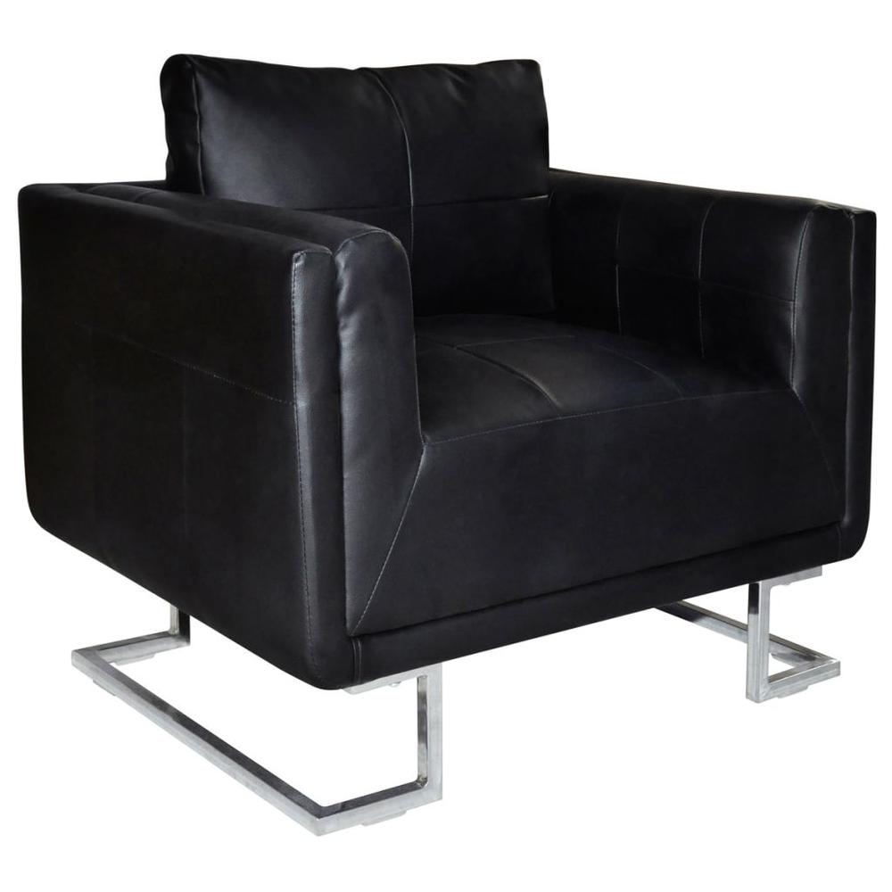 vidaXL Cube Armchair with Chrome Feet Black Leather, 241929. The main picture.