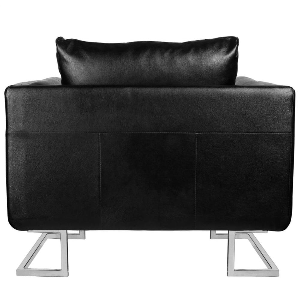 vidaXL Cube Armchair with Chrome Feet Black Leather, 241929. Picture 2