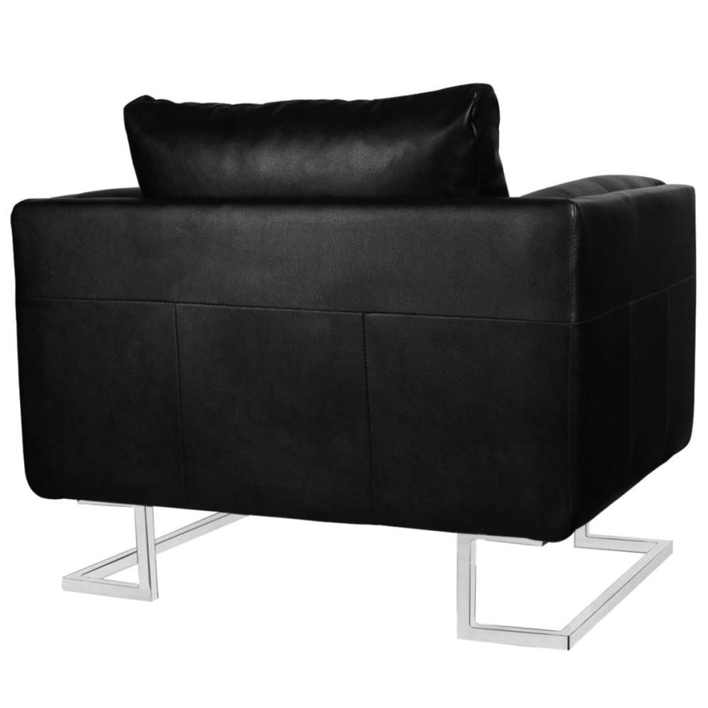 vidaXL Cube Armchair with Chrome Feet Black Leather, 241929. Picture 3