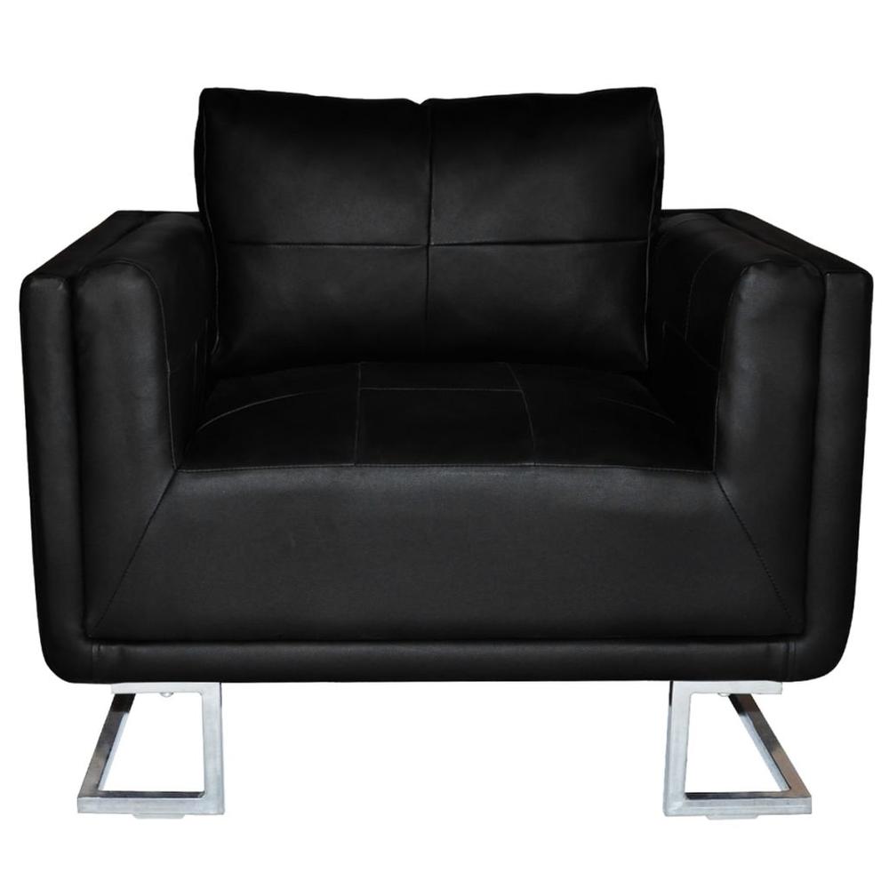 vidaXL Cube Armchair with Chrome Feet Black Leather, 241929. Picture 4