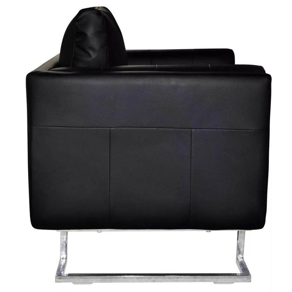 vidaXL Cube Armchair with Chrome Feet Black Leather, 241929. Picture 5