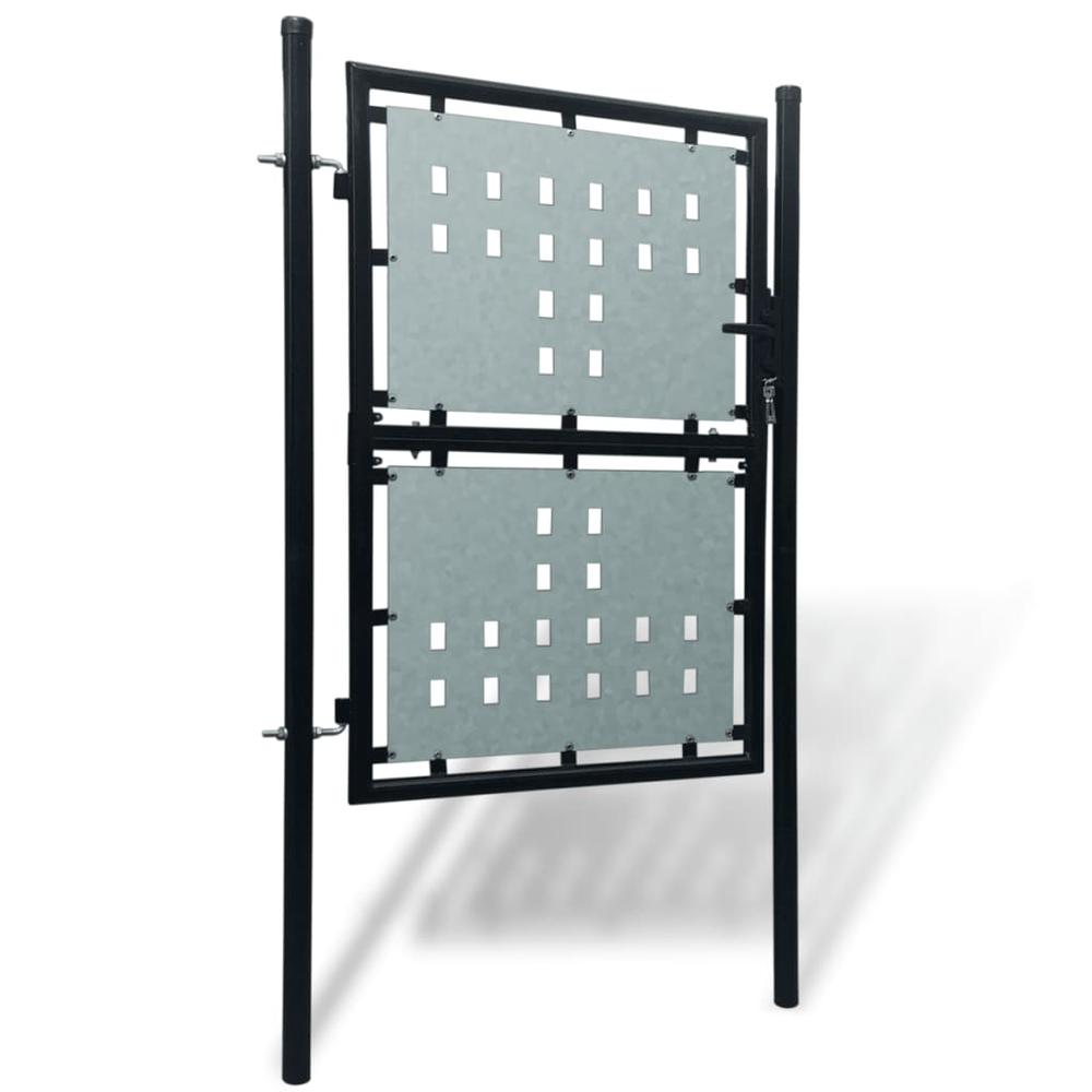 Black Single Door Fence Gate 39.4"x68.9". Picture 1