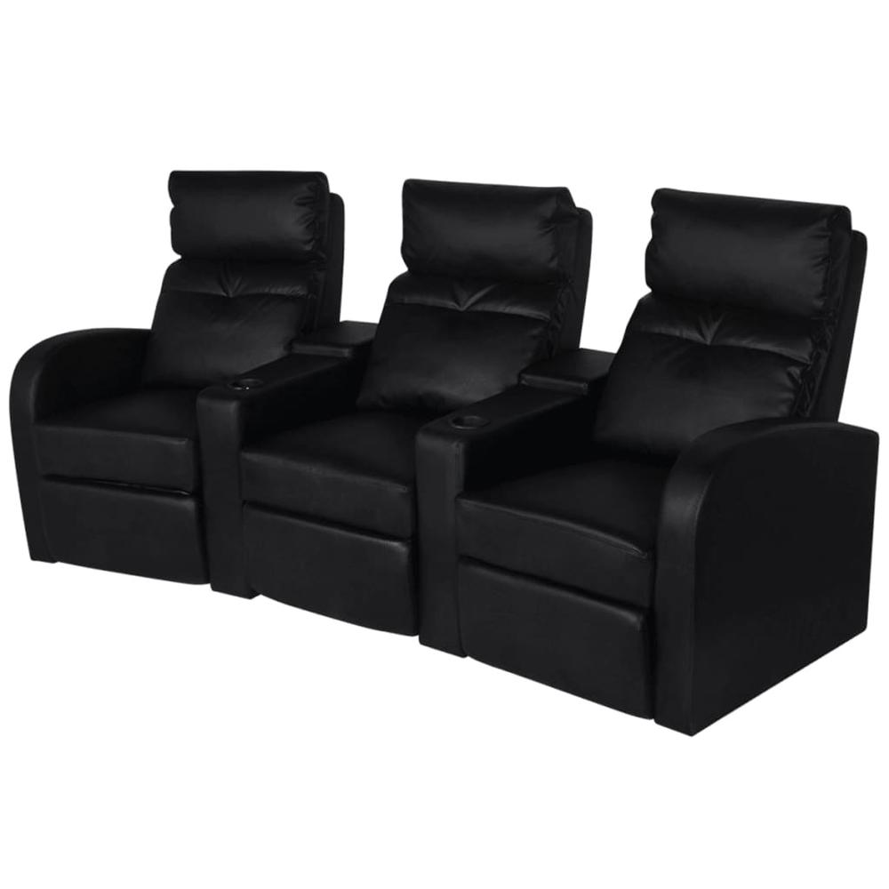 vidaXL Recliner 3-seat Artificial Leather Black, 242002. Picture 1