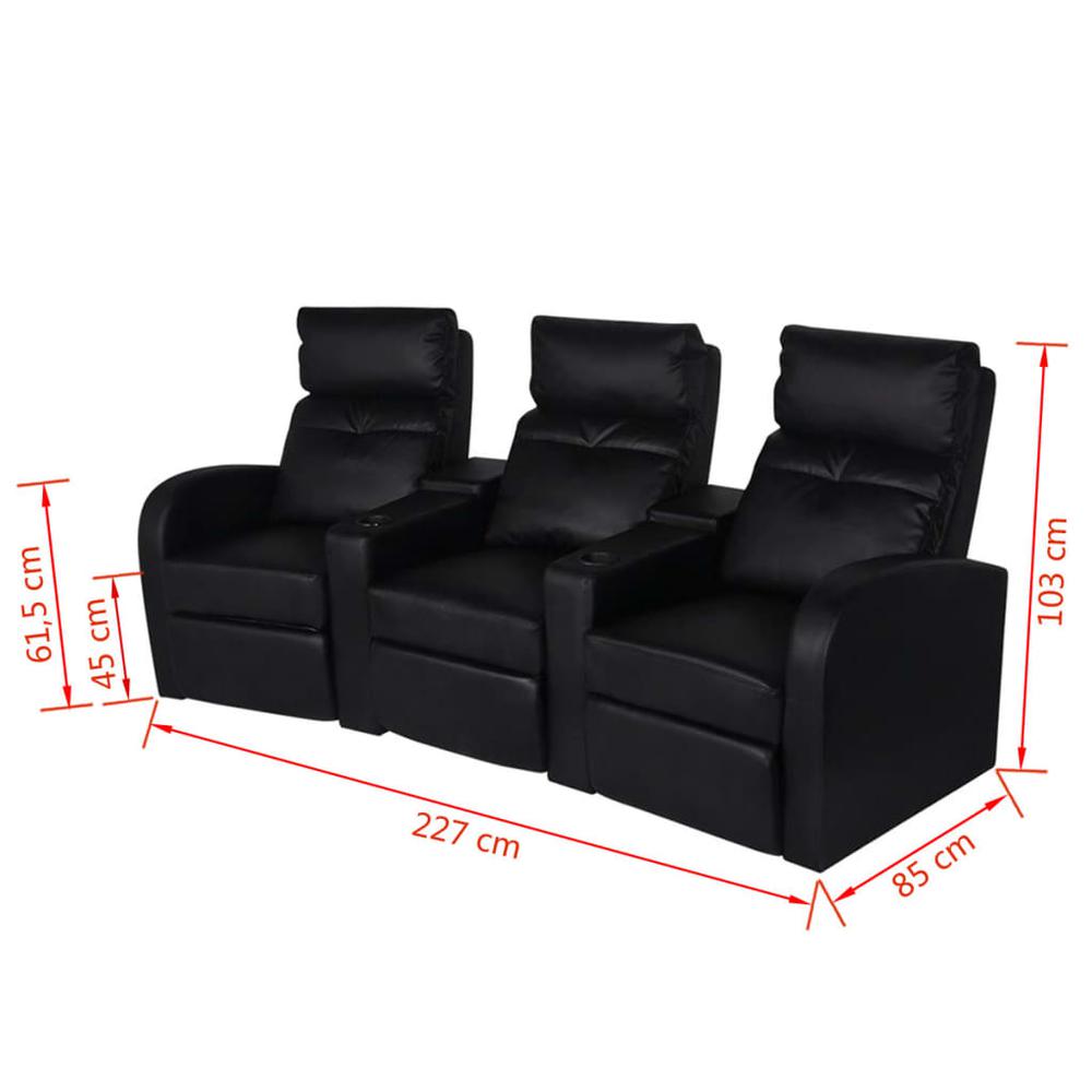 vidaXL Recliner 3-seat Artificial Leather Black, 242002. Picture 6