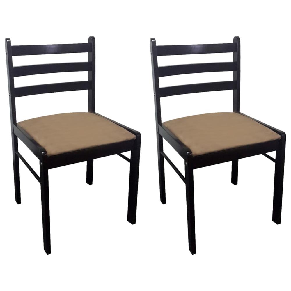 Dining Chairs 2 pcs Brown Solid Rubber Wood and Velvet. Picture 1