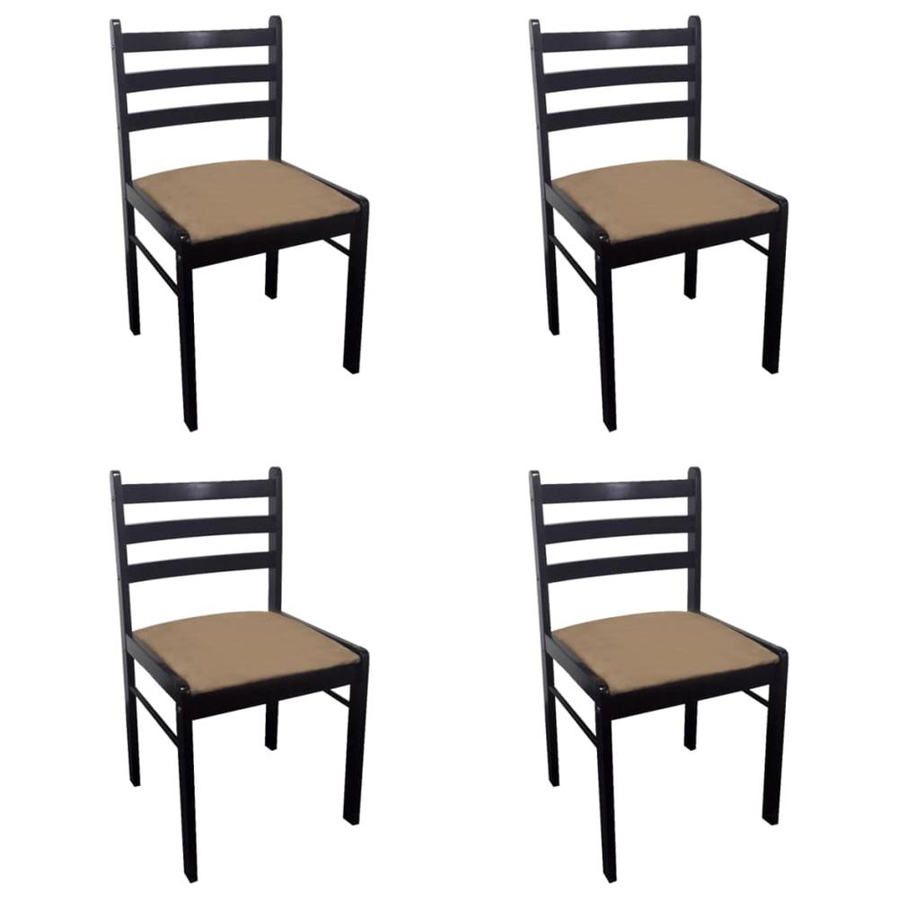 Dining Chairs 4 pcs Brown Solid Rubber Wood and Velvet. Picture 1