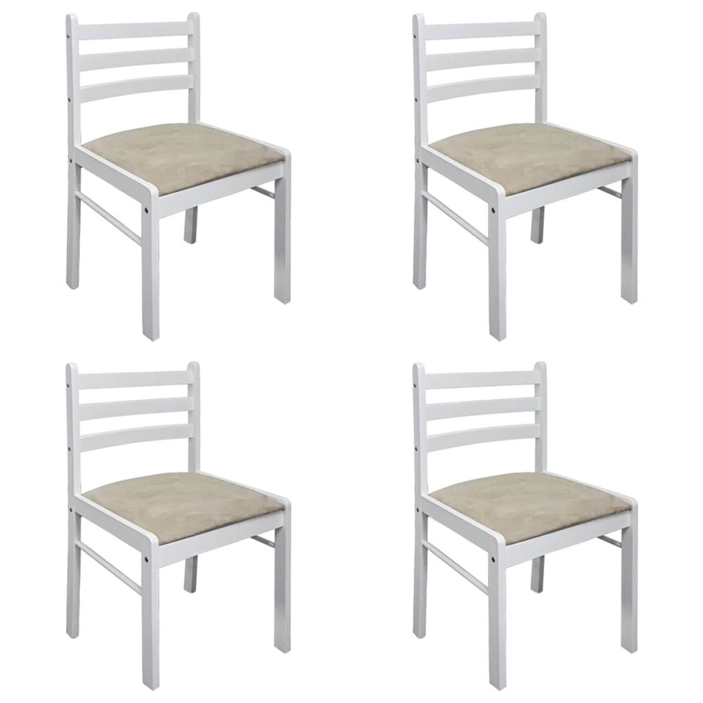Dining Chairs 4 pcs White Solid Rubber Wood and Velvet. Picture 1