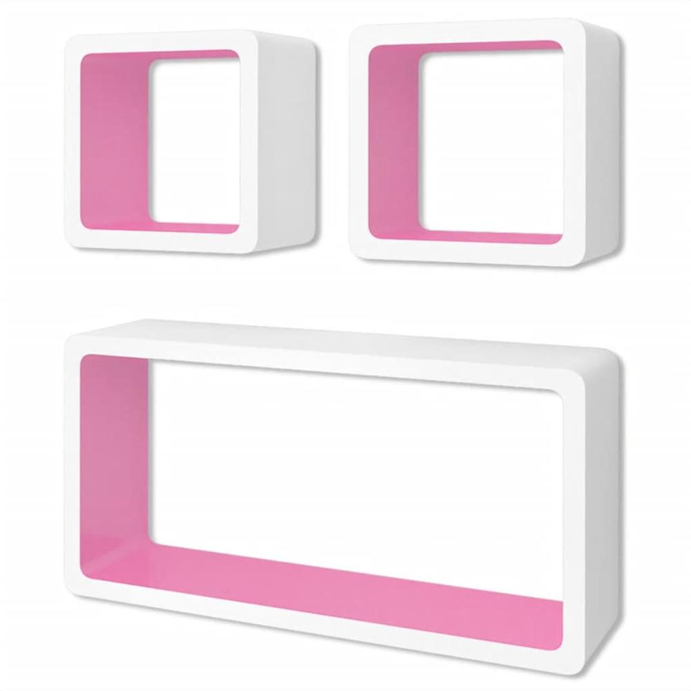 3 White-Pink MDF Floating Wall Display Shelf Cubes Book/DVD Storage, 242168. Picture 2