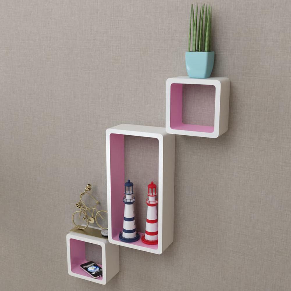 3 White-Pink MDF Floating Wall Display Shelf Cubes Book/DVD Storage, 242168. Picture 3