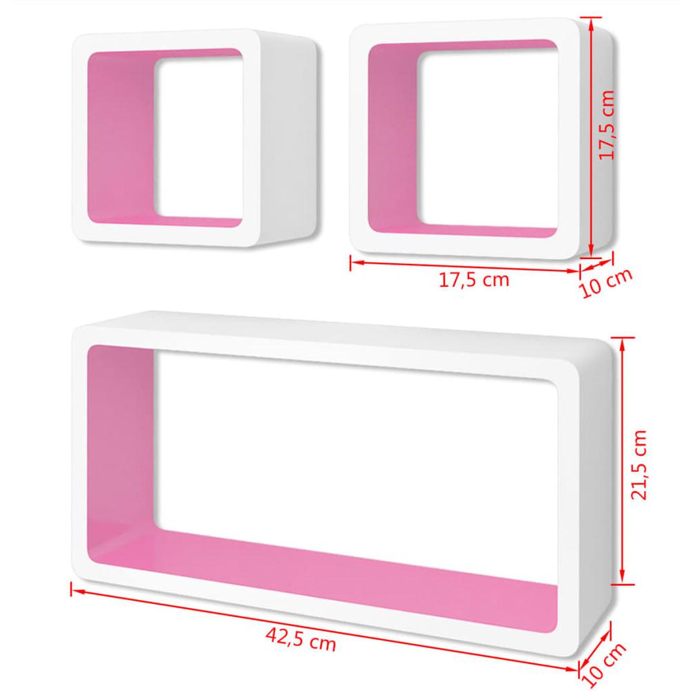 3 White-Pink MDF Floating Wall Display Shelf Cubes Book/DVD Storage, 242168. Picture 7