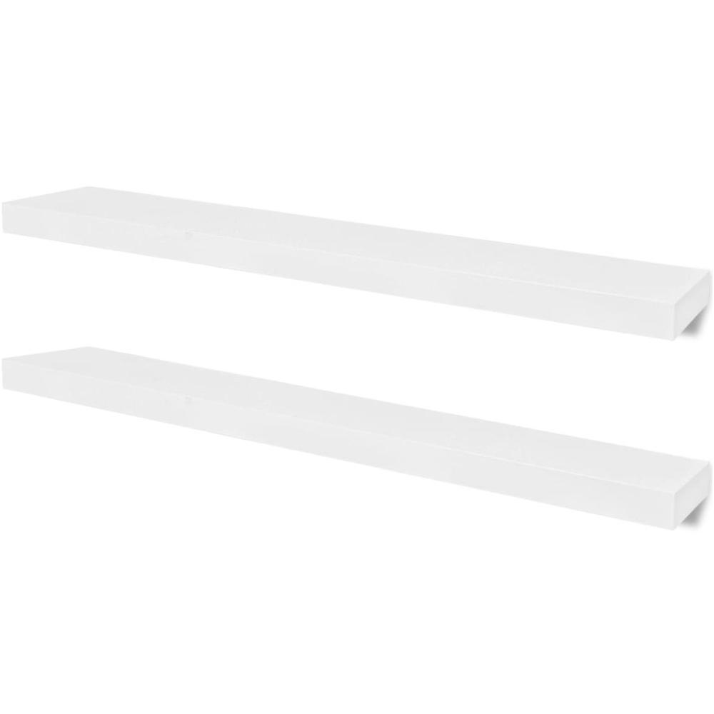 2 White MDF Floating Wall Display Shelves Book/DVD Storage, 242185. Picture 1