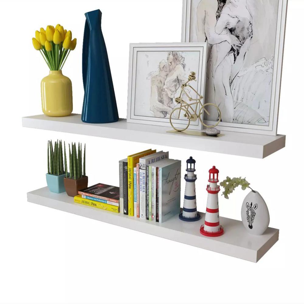 2 White MDF Floating Wall Display Shelves Book/DVD Storage, 242185. Picture 5