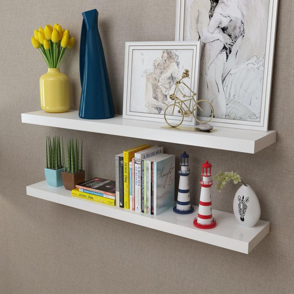 2 White MDF Floating Wall Display Shelves Book/DVD Storage, 242185. Picture 4
