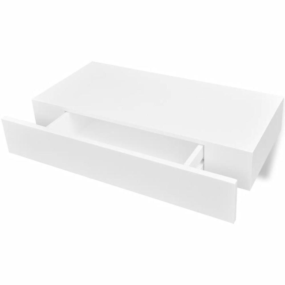 White MDF Floating Wall Display Shelf 1 Drawer Book/DVD Storage, 242187. Picture 2