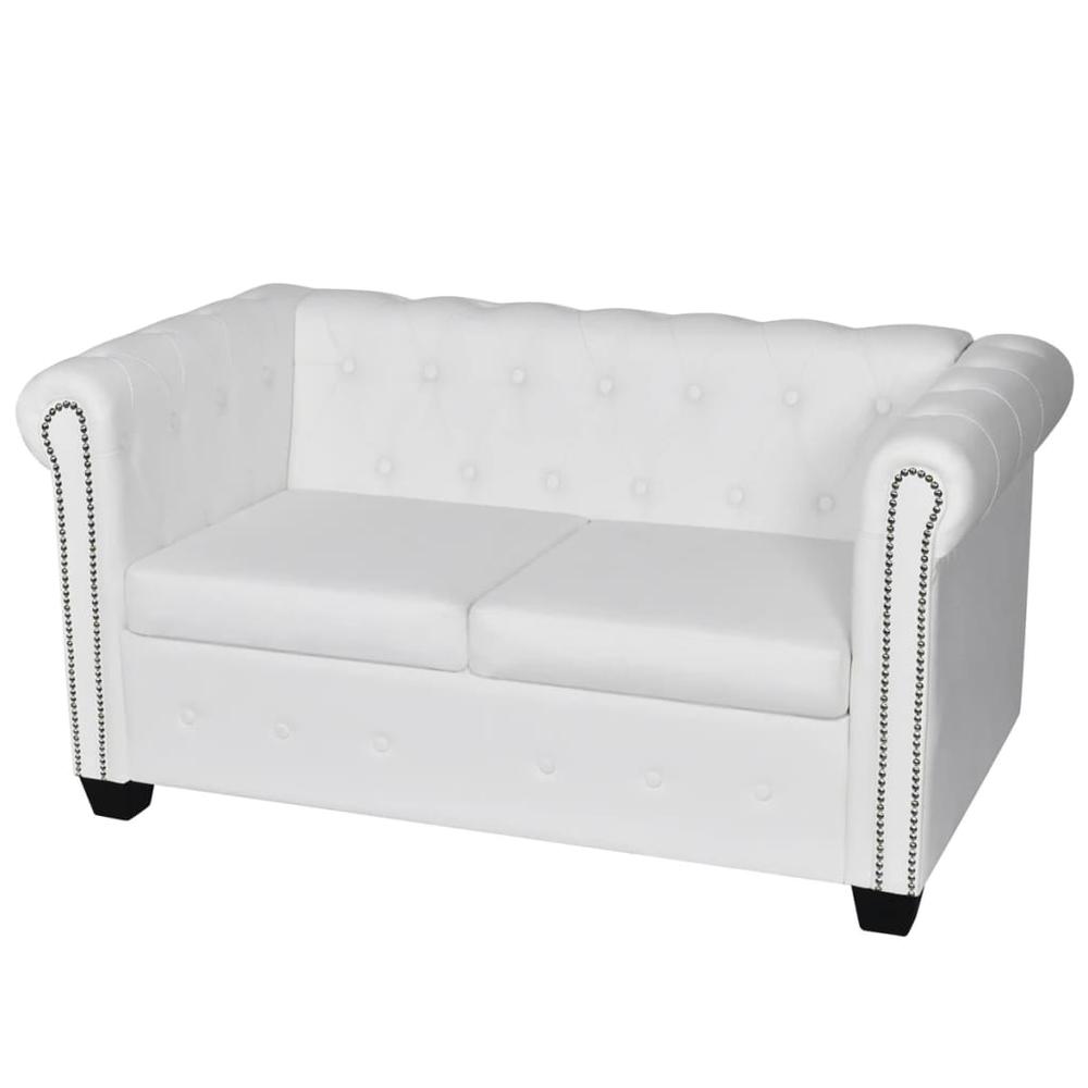 vidaXL Chesterfield 2-Seater Artificial Leather White, 242371. Picture 1