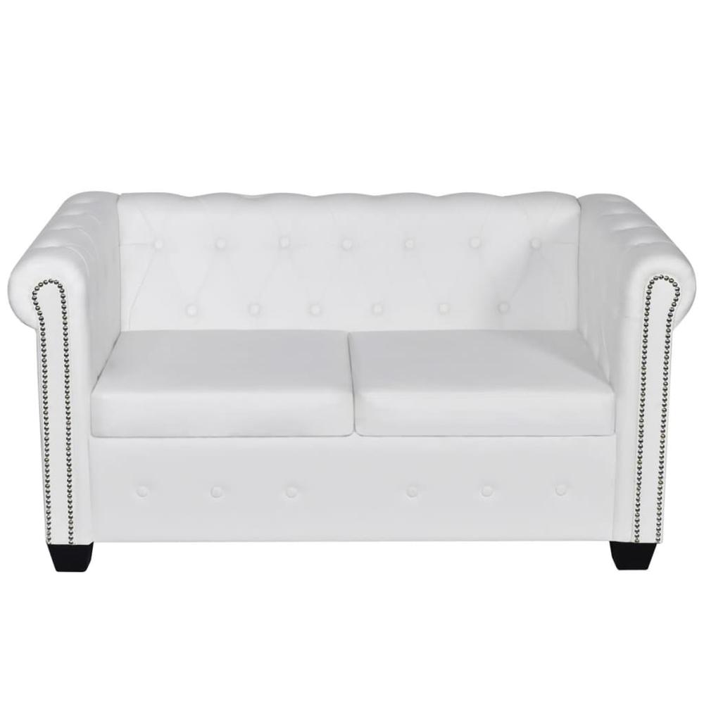 vidaXL Chesterfield 2-Seater Artificial Leather White, 242371. Picture 2