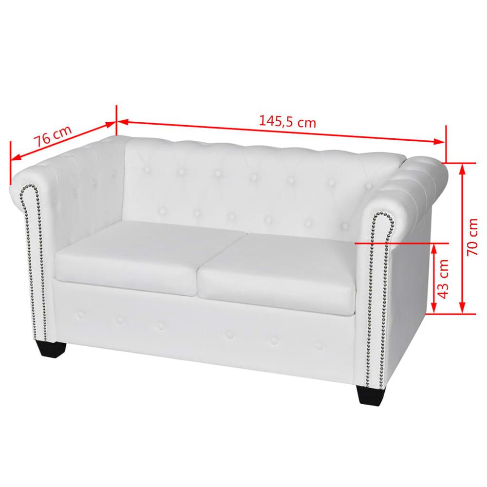 vidaXL Chesterfield 2-Seater Artificial Leather White, 242371. Picture 5