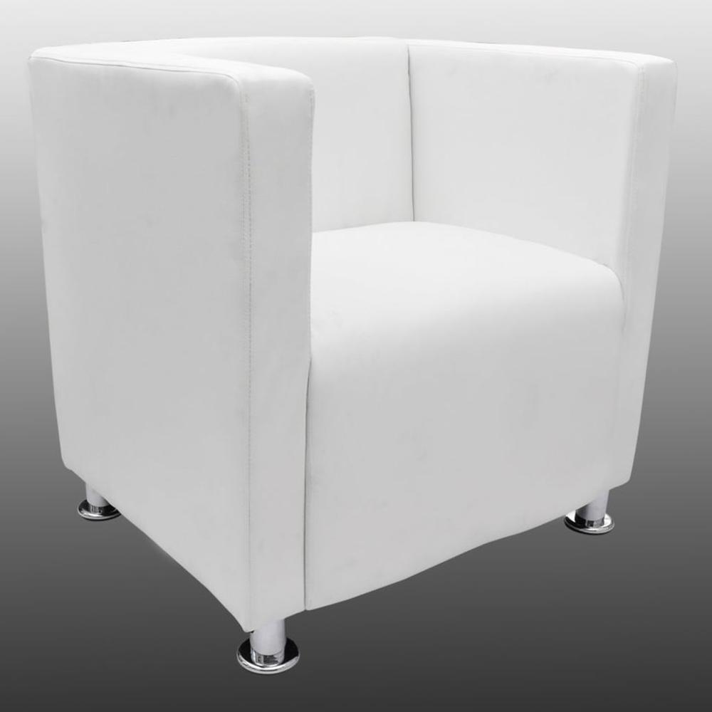 vidaXL Cube Armchair White Faux Leather, 242515. Picture 3