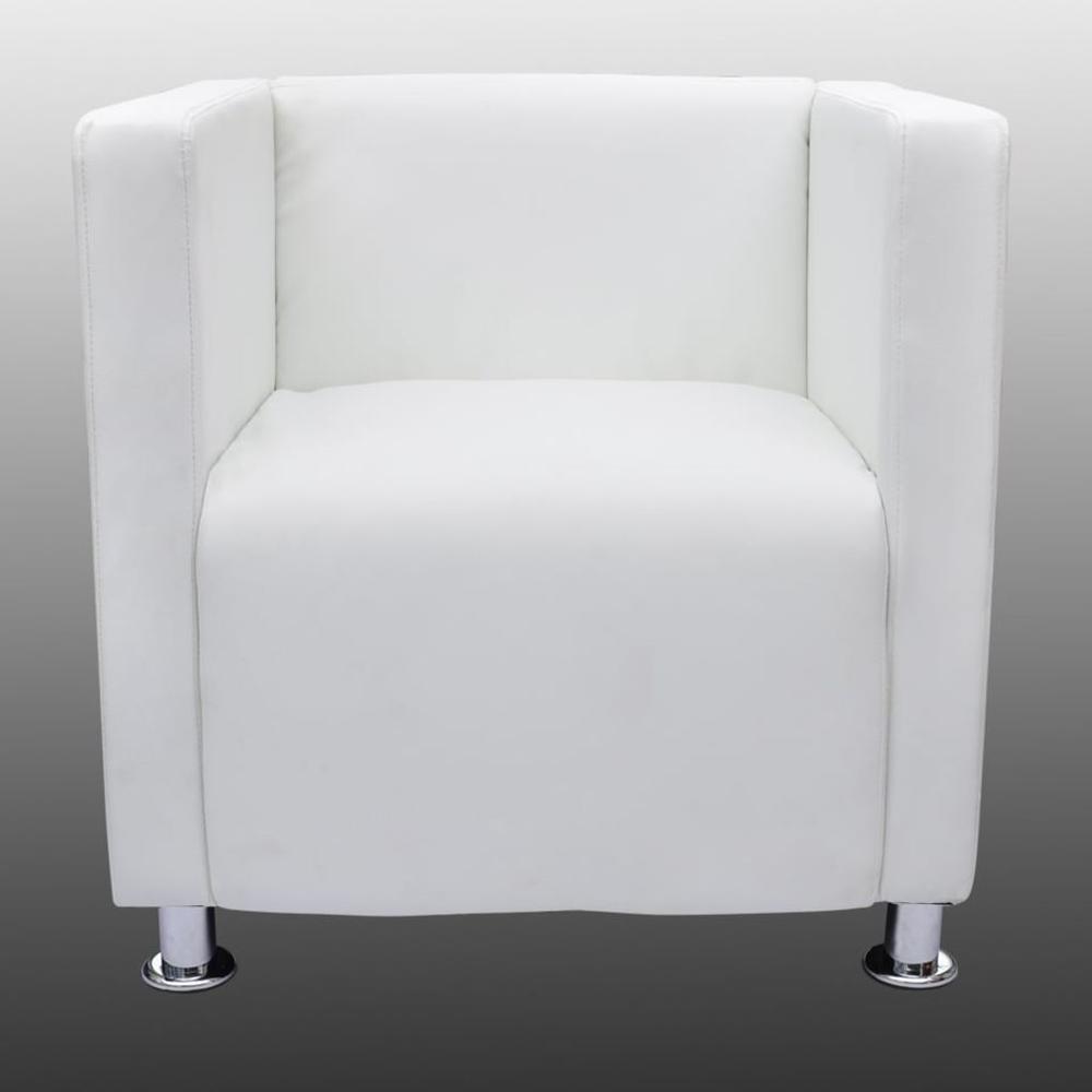 vidaXL Cube Armchair White Faux Leather, 242515. Picture 4
