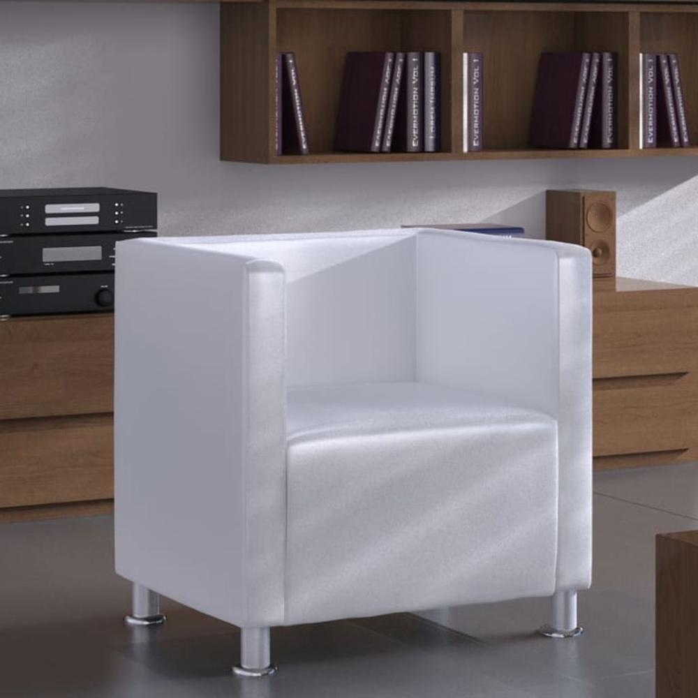 vidaXL Cube Armchair White Faux Leather, 242515. The main picture.