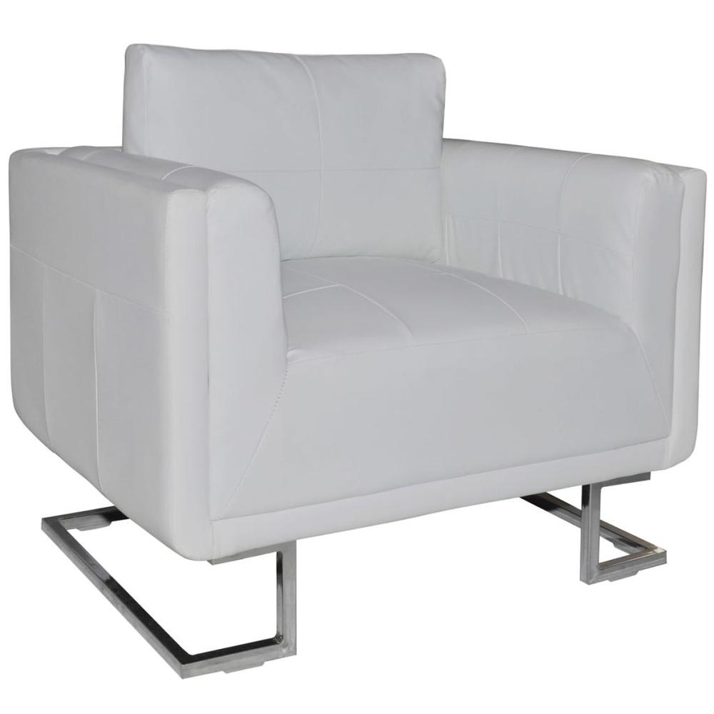 vidaXL Cube Armchair White Leather, 242525. The main picture.