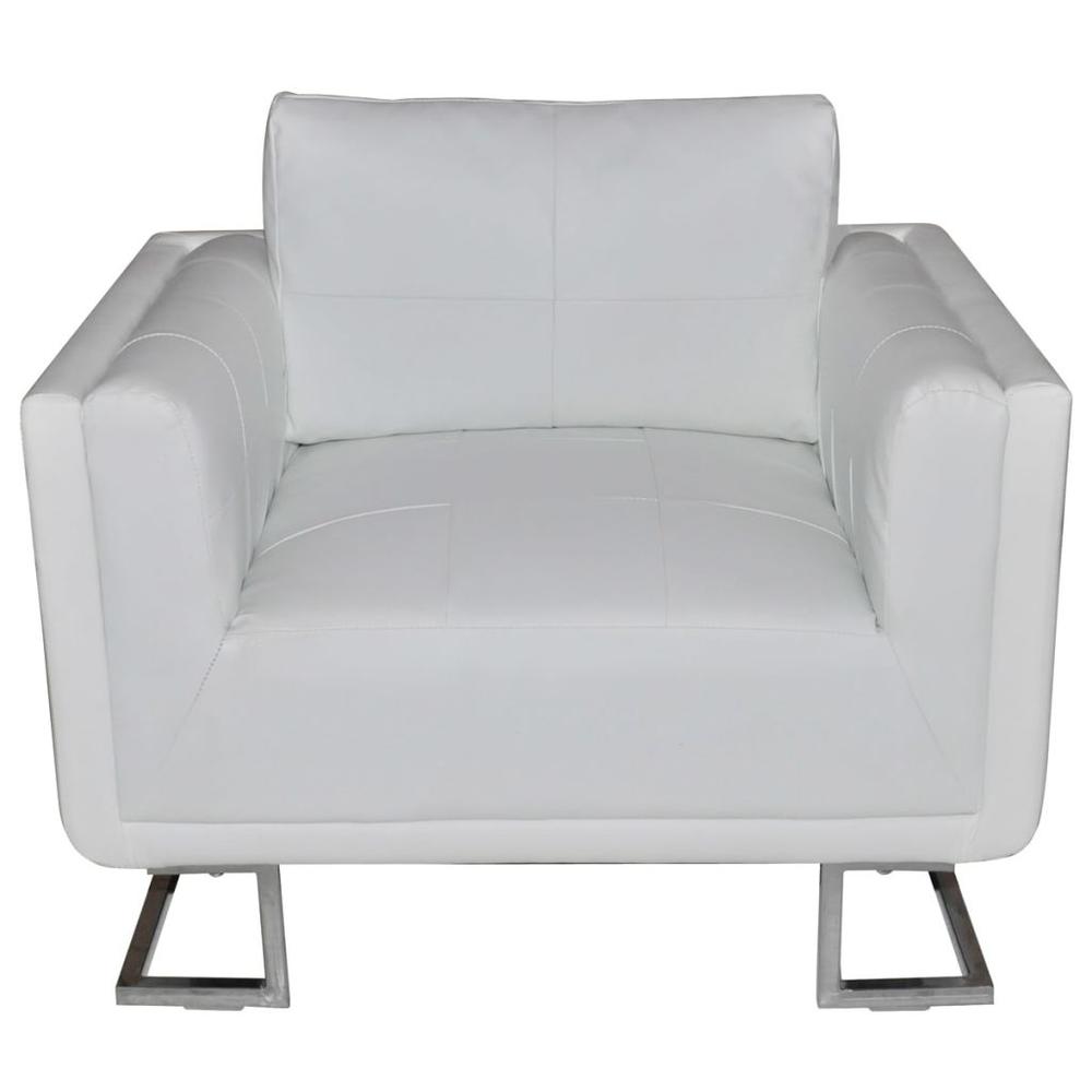 vidaXL Cube Armchair White Leather, 242525. Picture 2