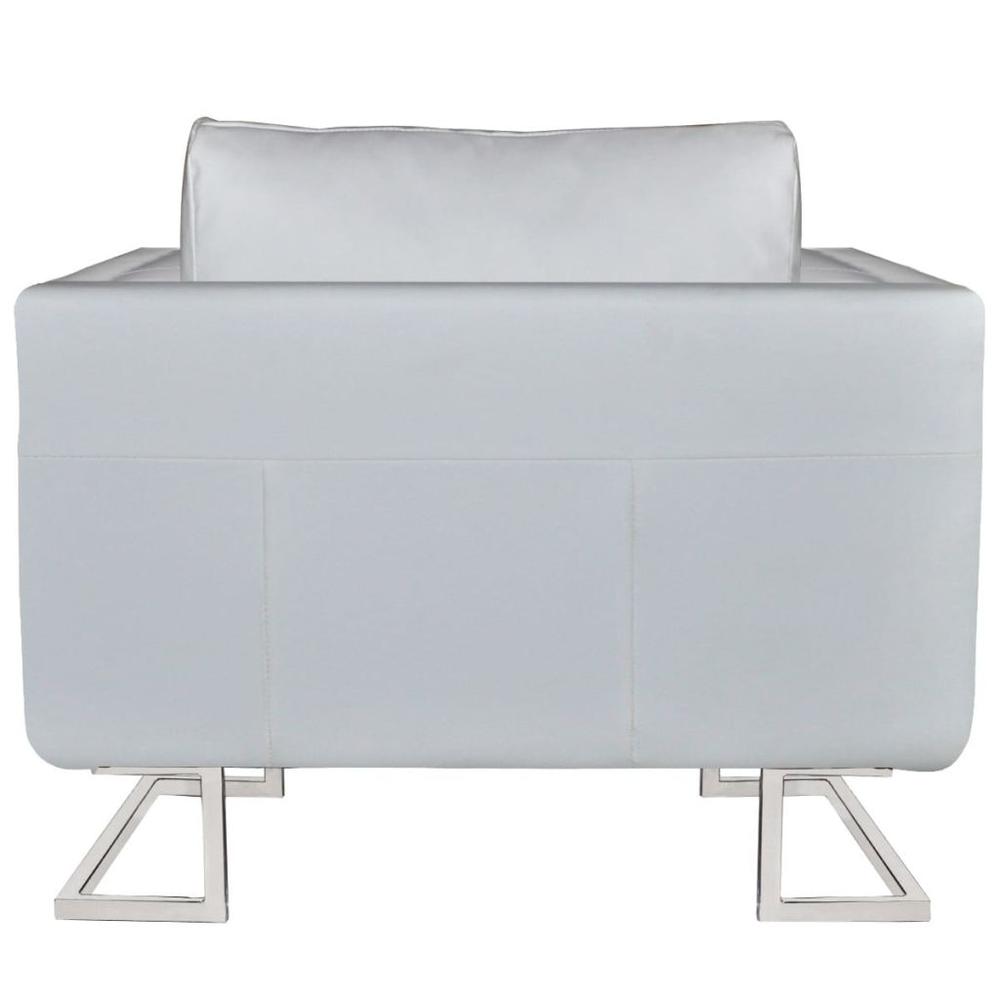 vidaXL Cube Armchair White Leather, 242525. Picture 3