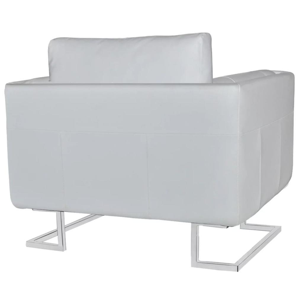 vidaXL Cube Armchair White Leather, 242525. Picture 4