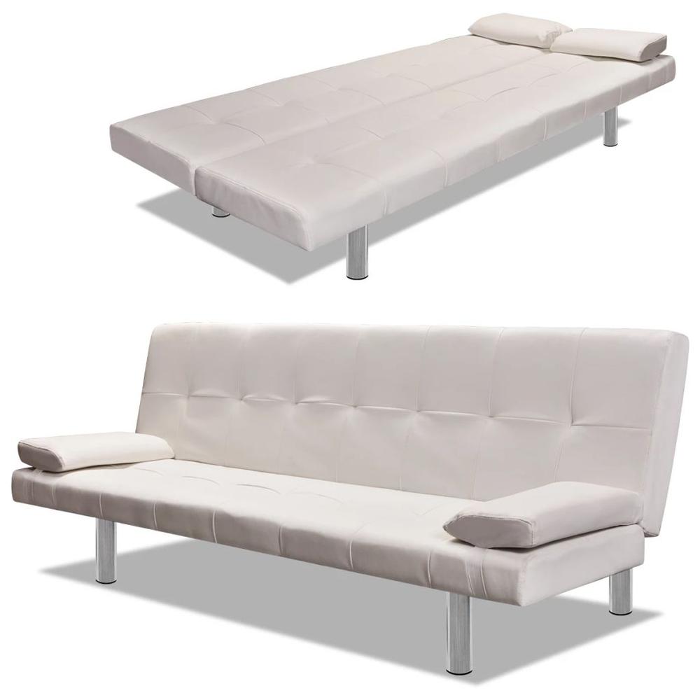 vidaXL Sofa Bed with Two Pillows Artificial Leather Adjustable Cream White, 242535. Picture 1