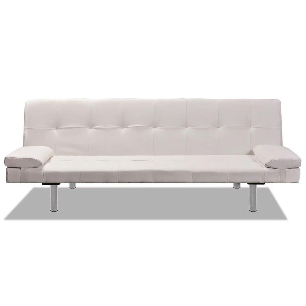 vidaXL Sofa Bed with Two Pillows Artificial Leather Adjustable Cream White, 242535. Picture 3