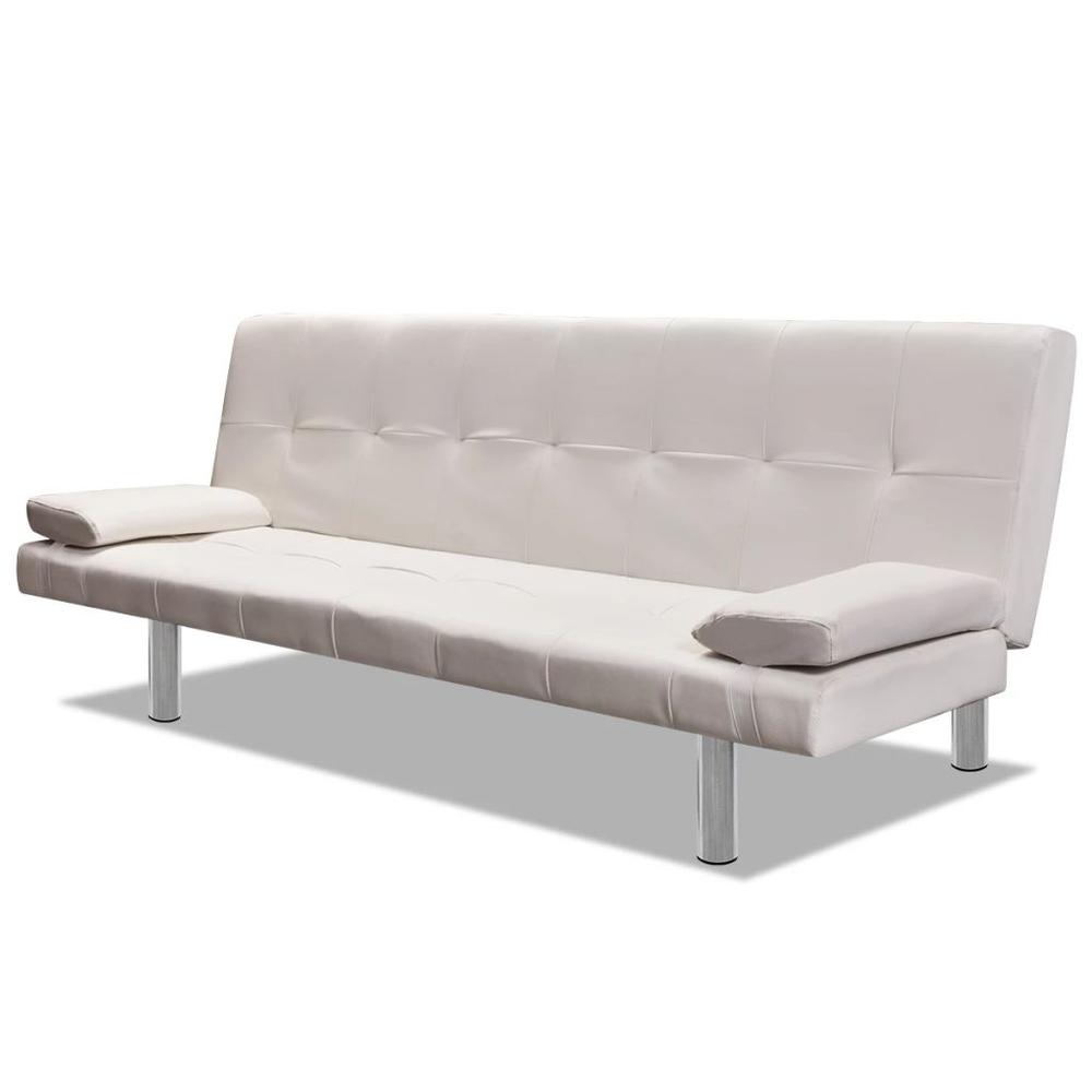 vidaXL Sofa Bed with Two Pillows Artificial Leather Adjustable Cream White, 242535. Picture 4
