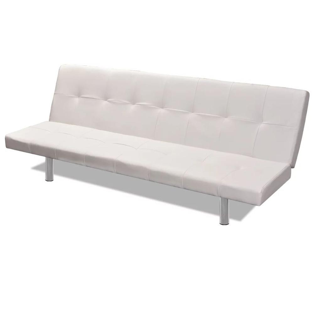 vidaXL Sofa Bed with Two Pillows Artificial Leather Adjustable Cream White, 242535. Picture 6