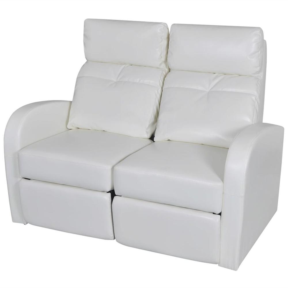 vidaXL 2-Seater Home Theater Recliner Sofa White Faux Leather, 242539. Picture 1