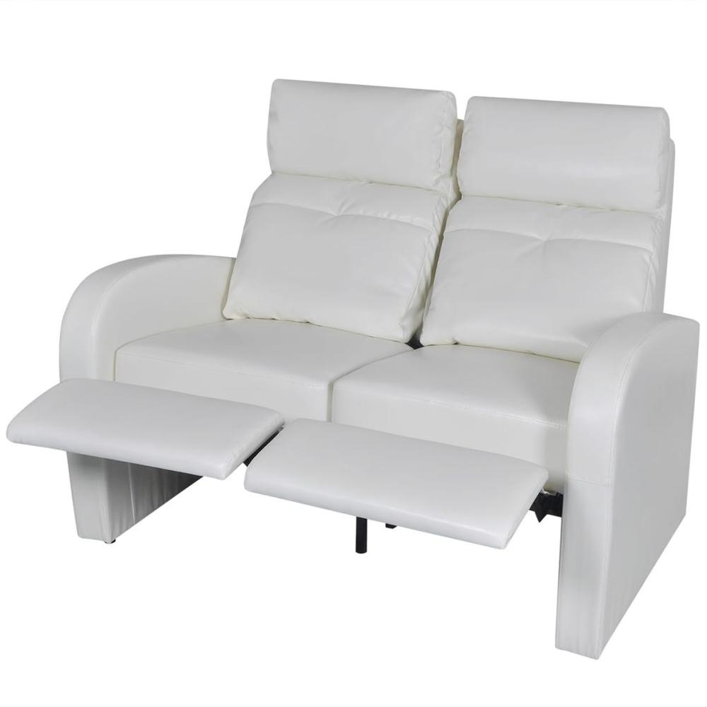 vidaXL 2-Seater Home Theater Recliner Sofa White Faux Leather, 242539. Picture 2