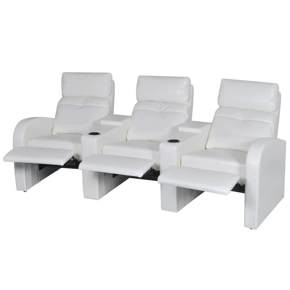 vidaXL 3-Seater Home Theater Recliner Sofa White Faux Leather, 242540. Picture 3