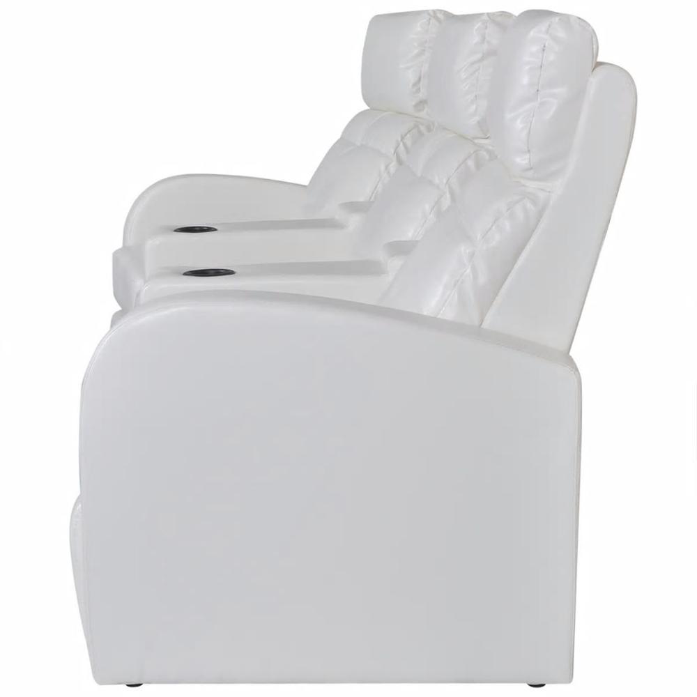 vidaXL 3-Seater Home Theater Recliner Sofa White Faux Leather, 242540. Picture 4