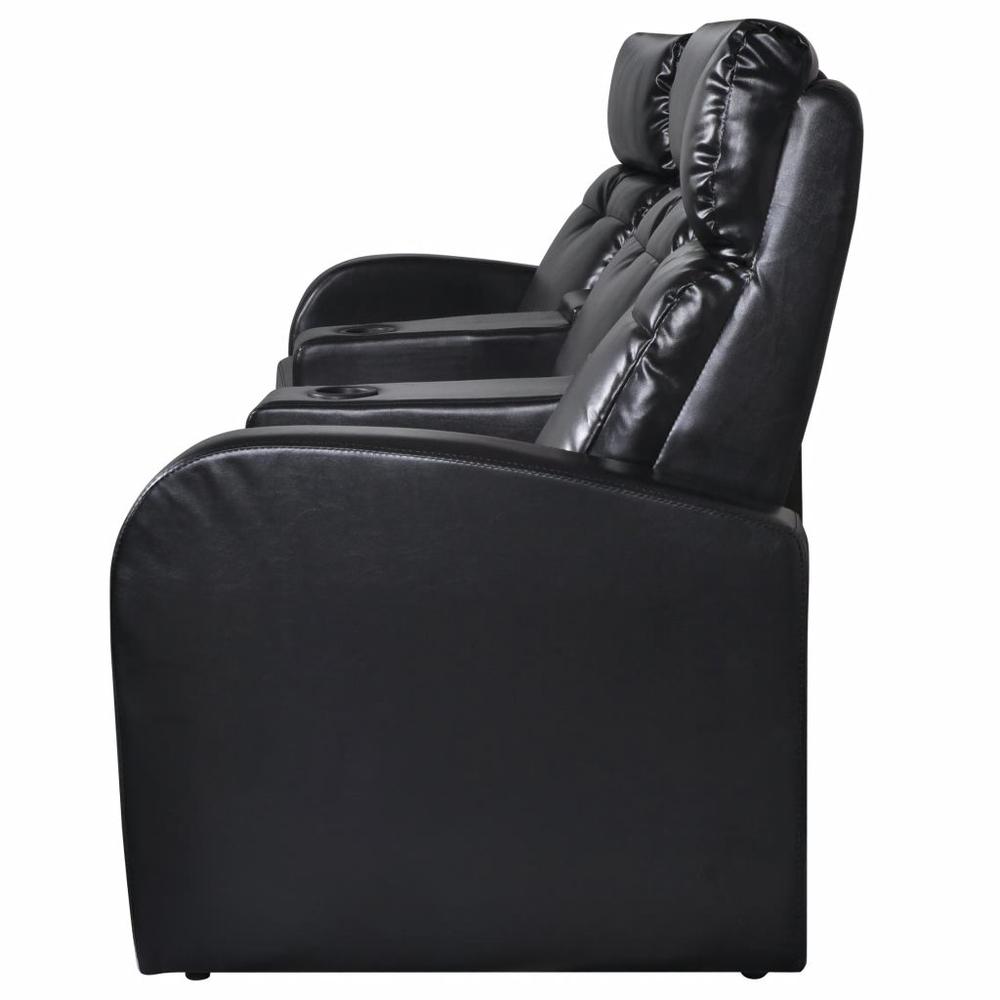 vidaXL 3-Seater Home Theater Recliner Sofa Black Faux Leather, 242543. Picture 4